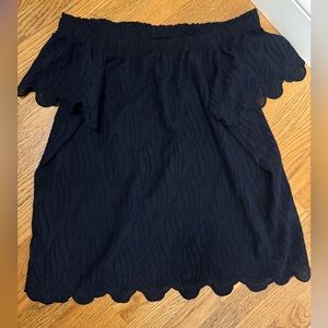 Ann Taylor Navy Off-Shoulder Eyelet Blouse perfect for Spring